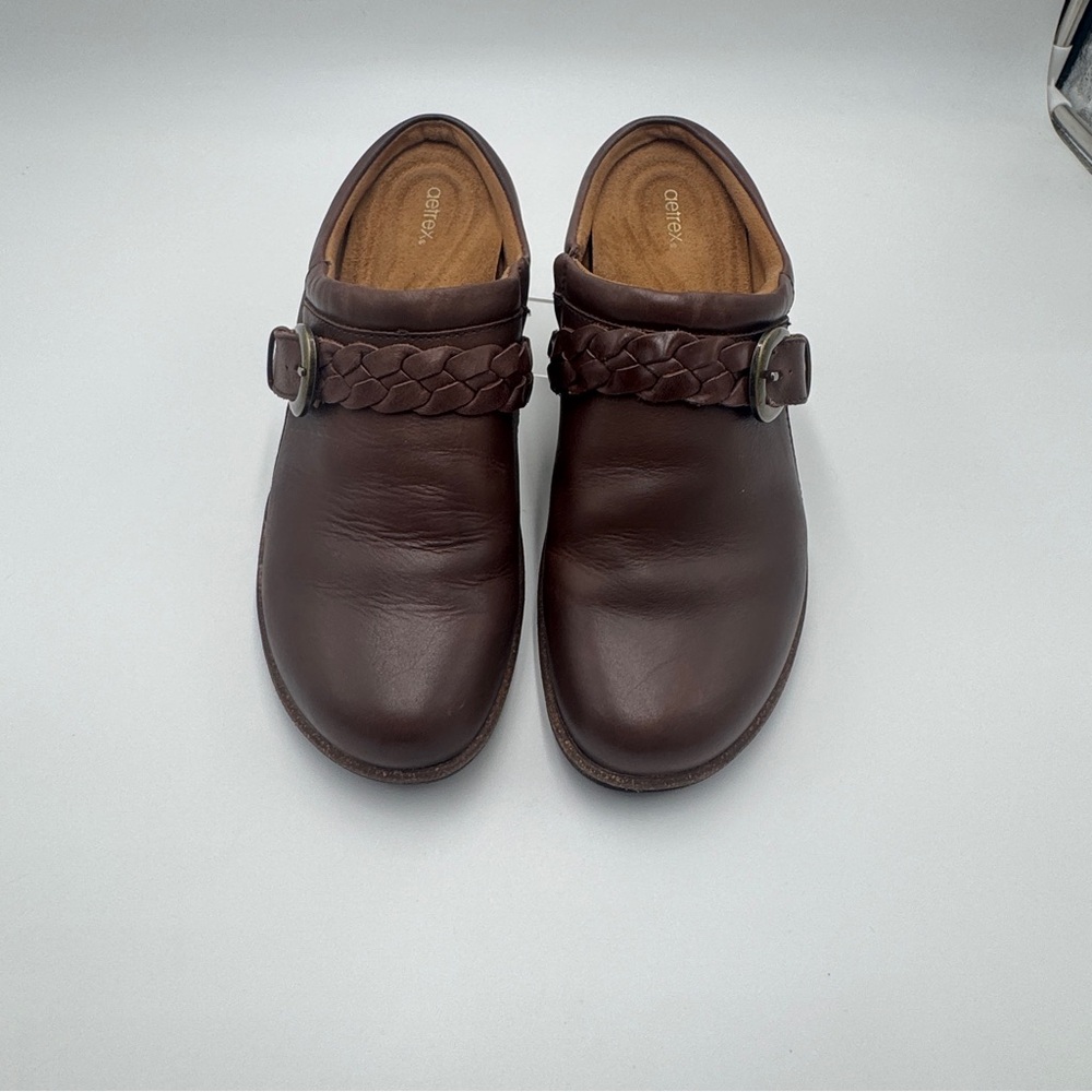 Aetrex Brown Leather Mules Slip-On Comfort